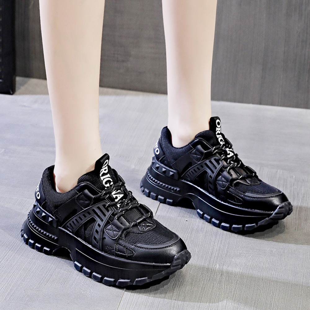 Women's New Thick-Soled Shoes Breathable Round Toe Casual Sports Shoes White